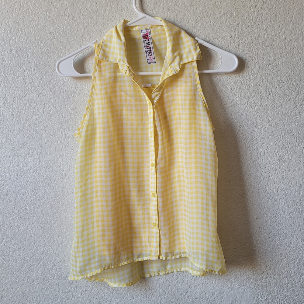 Beautees Girls Yellow Gingham Tank Top Blouse Size Large